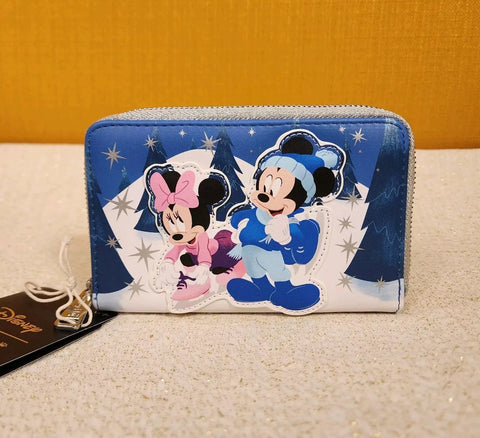 Mickey Minnie Mouse Winter Scene Ice Skating Zip Around Wallet