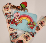 Strawberry Shortcake Rainbow Patchwork Cat Custard Lanyard ID Holder