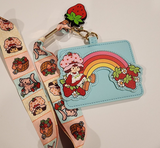 Strawberry Shortcake Rainbow Patchwork Cat Custard Lanyard ID Holder