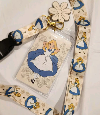 Alice In Wonderland Daisy Neutrals Lanyard ID Holder