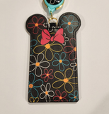 Loungefly Disney Minnie Mouse Neon Ears Flower Retractable Lanyard ID Holder NEW