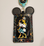 Loungefly Disney Minnie Mouse Neon Ears Flower Retractable Lanyard ID Holder NEW