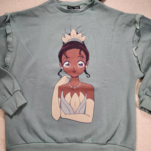 Princess Anime Tiana Sweatshirt Crewneck Pullover Womens M