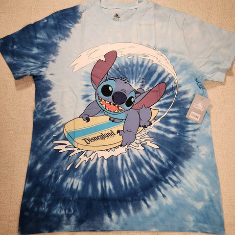 Lilo and Stitch Disneyland Resort Tie Dye Blue Mens L Stitch Surfing