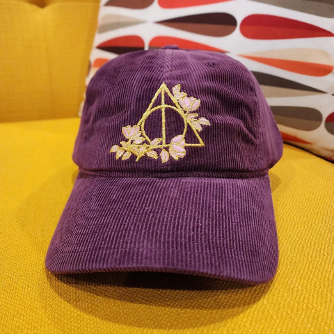 Harry Potter Deathly Hallows Dad Cap Corduroy Plum Purple Baseball Hat NEW