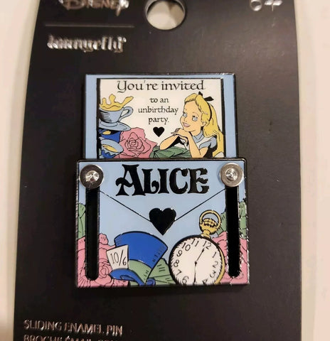 Alice in Wonderland Unbirthday Invitation Sliding Enamel Pin