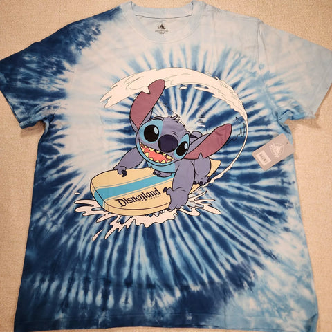 Lilo and Stitch Disneyland Resort Tie Dye Blue Mens XL Stitch Surfing