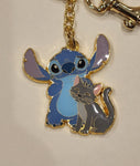 Stitch with Gray Cat Enamel Keychain