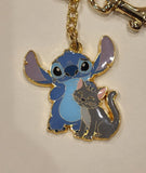 Stitch with Gray Cat Enamel Keychain