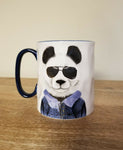 Panda Mug Hipster Panda Stoneware Coffee Cup Blue