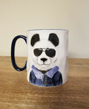 Panda Mug Hipster Panda Stoneware Coffee Cup Blue