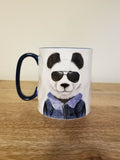 Panda Mug Hipster Panda Stoneware Coffee Cup Blue