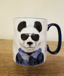 Panda Mug Hipster Panda Stoneware Coffee Cup Blue